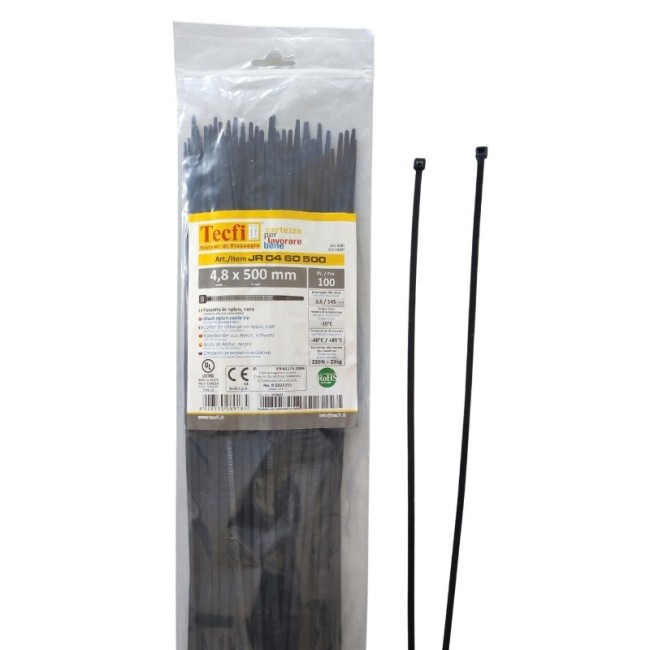 BLACK NYLON  CABLE TIE, 100PCS BAG, CE 4.8Χ500 ΜΜ.