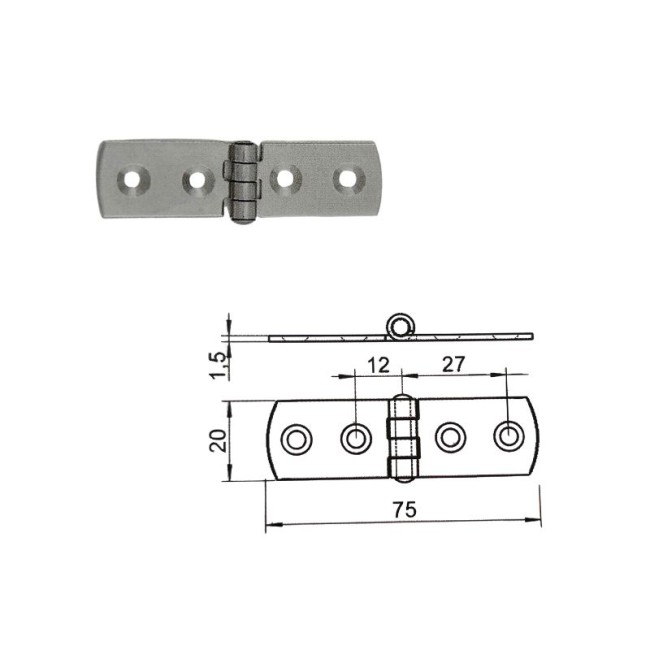 ROUND BUTT HINGER INOX304-A2 2 HOLE 1.5 mm. 20X75 ΜΜ.