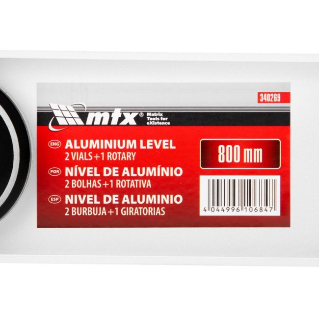 ALUMINIUM SPIRIT LEVEL RAIL 2 VIALS  800 mm.