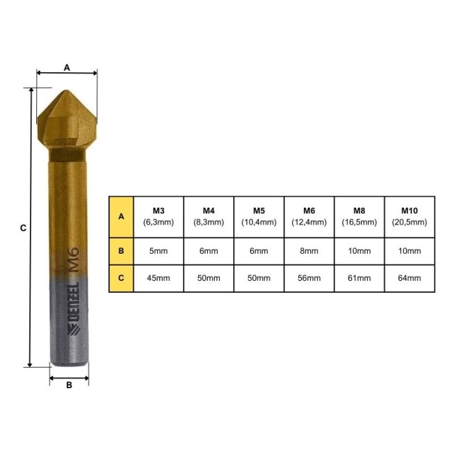 COUNTERSINK DRILL BIT SET (6.3mm.-8.3 mm.-10.4mm.-12.4mm.-16.5mm.-20.5mm.) Μ3-Μ10