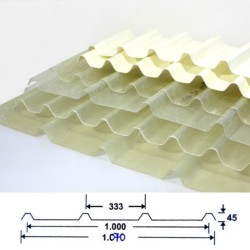 POLYESTER CORRUG. SHEETS EMBOSSED TYPE WITH FILM 4T (1070) 333/45 2.0 MM. POLYESTER CORRUG. SHEETS EMBOSSED TYPE WITH FILM 4T (1070) 333/45 2.0 MM.