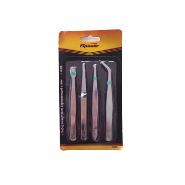 TWEEZERS KIT 4 PCS STAINLESS