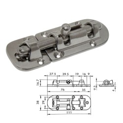 BARREL BOLT, INOX 304/A2 INVESTMENT CASTING, POLISHED 38X111 mm. BARREL BOLT, INOX 304/A2 INVESTMENT CASTING, POLISHED 38X111 mm.