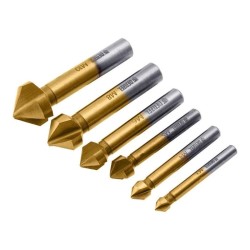 thumbnail image 2 of 6pc HSS 90° Countersink Drill Bit Set - Sizes 6.3, 8.3, 10.4, 12.4, 16.5, 20.5mm 2 of 3